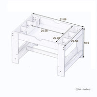 Kids 2 In 1 Play Table With 7 Storage Compartments,Compatible With Lego Building Block,Modern Activity Learning Table Game Furniture White White Green Mdf