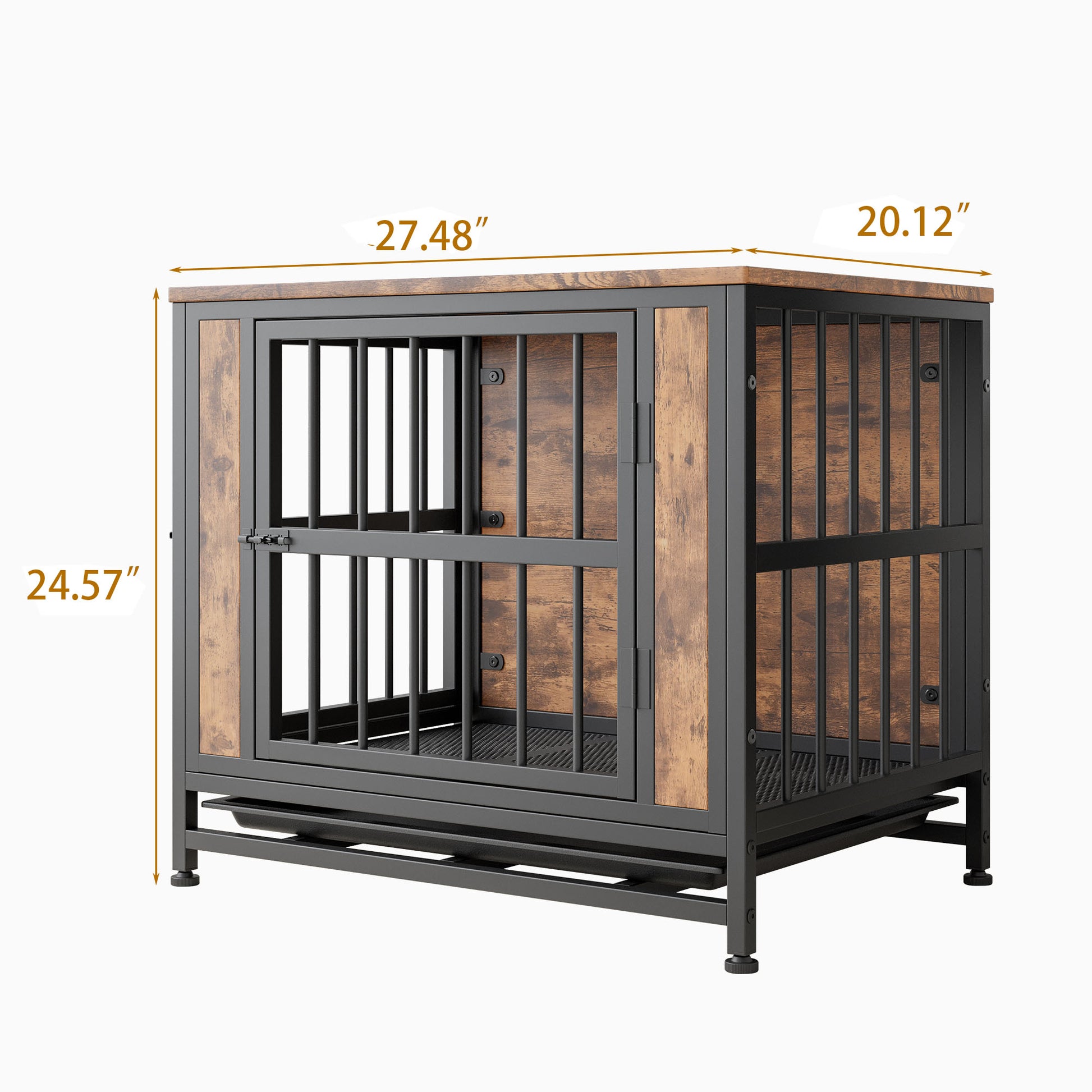 Dog Crate Furniture, Wooden Dog Crate Table, 27.48" Dog Kennel With 2 Sliding Doors And Thick Iron Door Frame, Decorative Pet Crate House For Small Dog Indoor Use Rustic Brown Black Brown Small 11 25 Lbs Mdf Metal