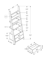 Bookshelf, Bookcase, Etagere, Ladder, 4 Tier, 69"H, Office, Bedroom, Grey And White Laminate, Contemporary, Modern Grey Particle Board