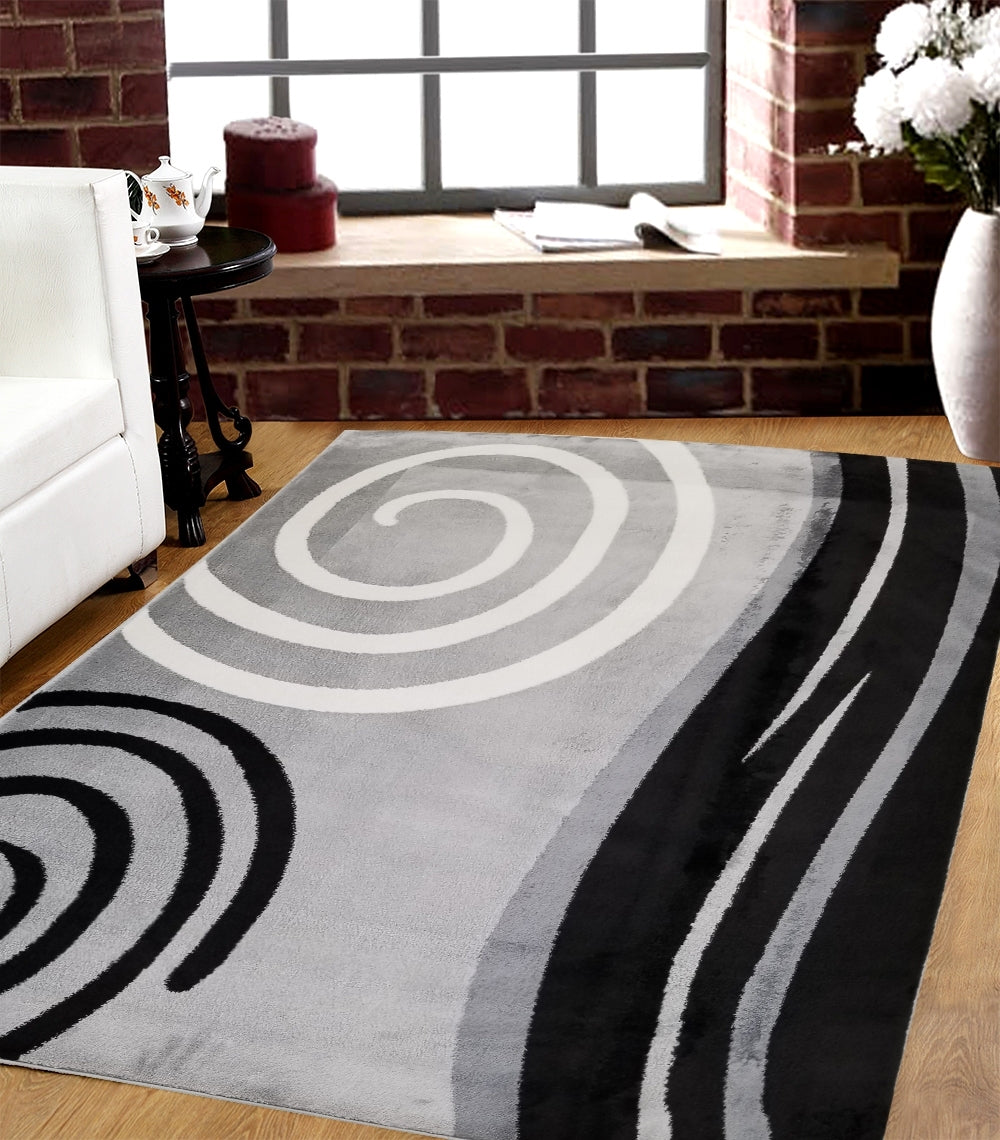 Jersey Area Rugs, Carpets For Livingroom, 5X7 Area Rugs ,045 Black Grey Rectangle 5&7 Black Gray Contemporary Abstract Polypropylene