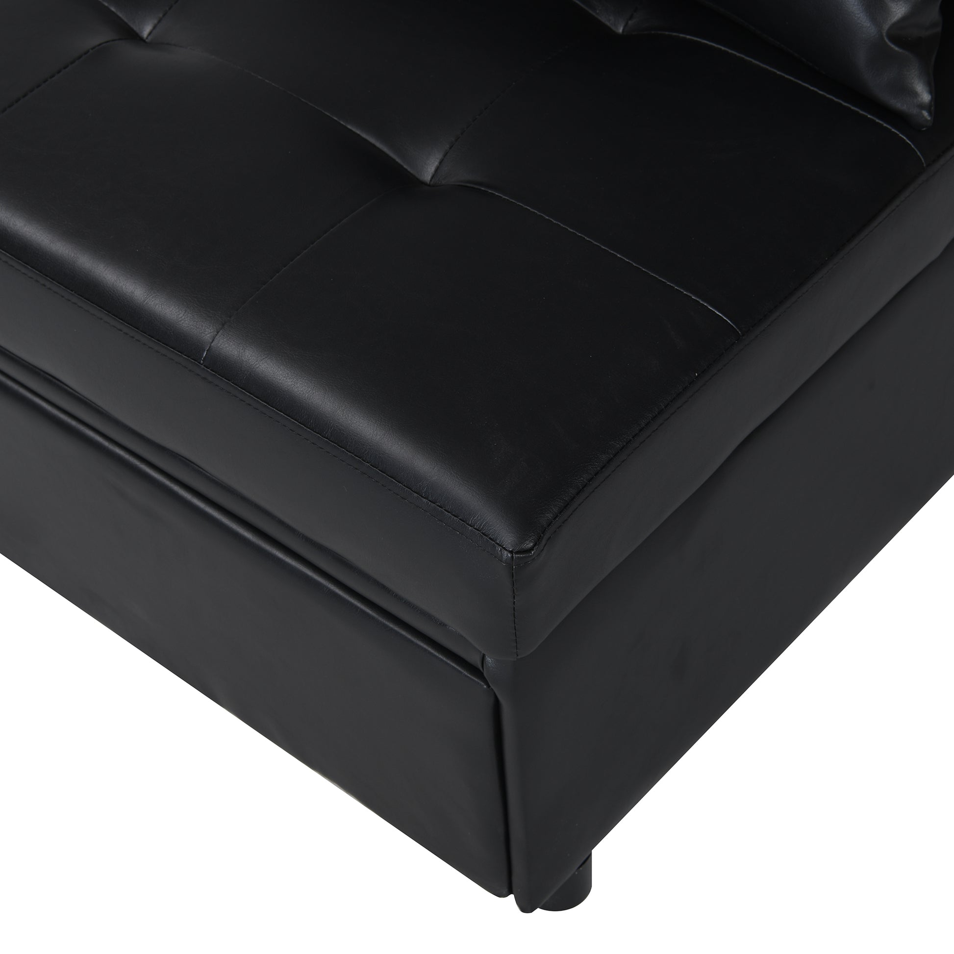 Folding Ottoman Sofa Bed Black Black Leather