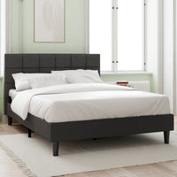 Upholstered Platform Bed Square Stitch Full Grey Wood Upholstered