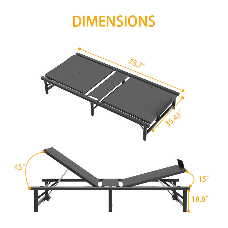 Adjustable Bed Base Frame Twin Xl 0.9X2M Head And Foot Incline Wireless Remote Control Twin Xl Black Metal