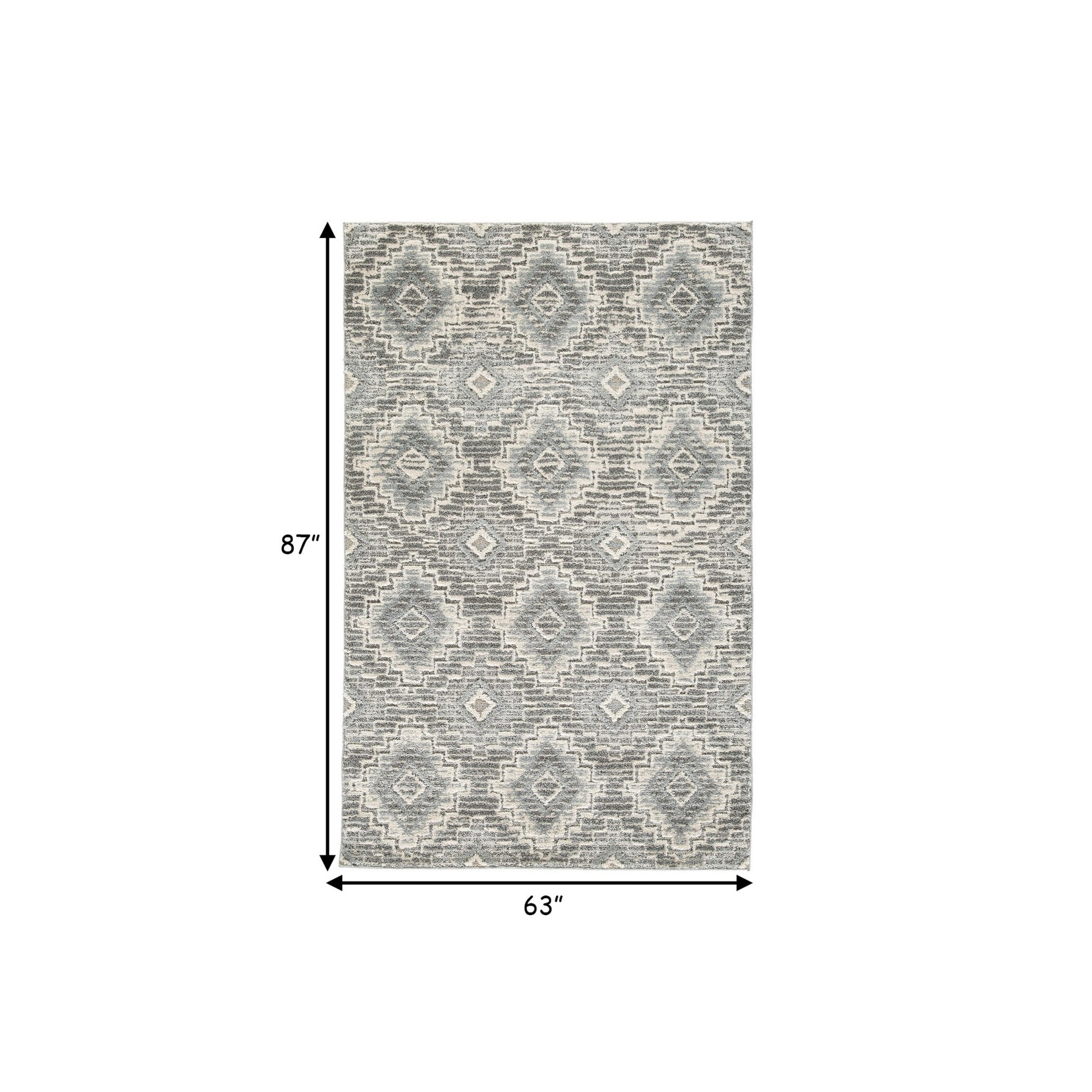 Ari 5 X 7 Modern Area Rug, Diamond Pattern, Soft Fabric, Cream, Gray Grey Cream Fabric