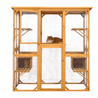 Catio Outdoor Cat Enclosure With Roof 72" Height Cat Wooden House Large Cat Cage With 3 Jumping Platforms And 2 Napping Houses For Cat Activity Yellow Yellow Wood