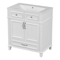 30'' Bathroom Vanity With Resin Sink, Solid Wood Frame Bathroom Storage Cabinet With Soft Closing Doors, Retro Style, White 1 White 2 Bathroom Freestanding Modern Solid Wood Mdf Resin Painted