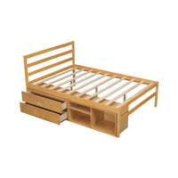 Full Size Wood Platform Bed With Removable Storage Shelves, Built In Two Storage Drawers For Added Convenience, Natural Full Natural Wood