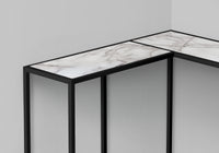 Accent Table, Console, Entryway, Narrow, Corner, Living Room, Bedroom, White Marble Look Laminate, Black Metal, Contemporary, Modern White Particle Board