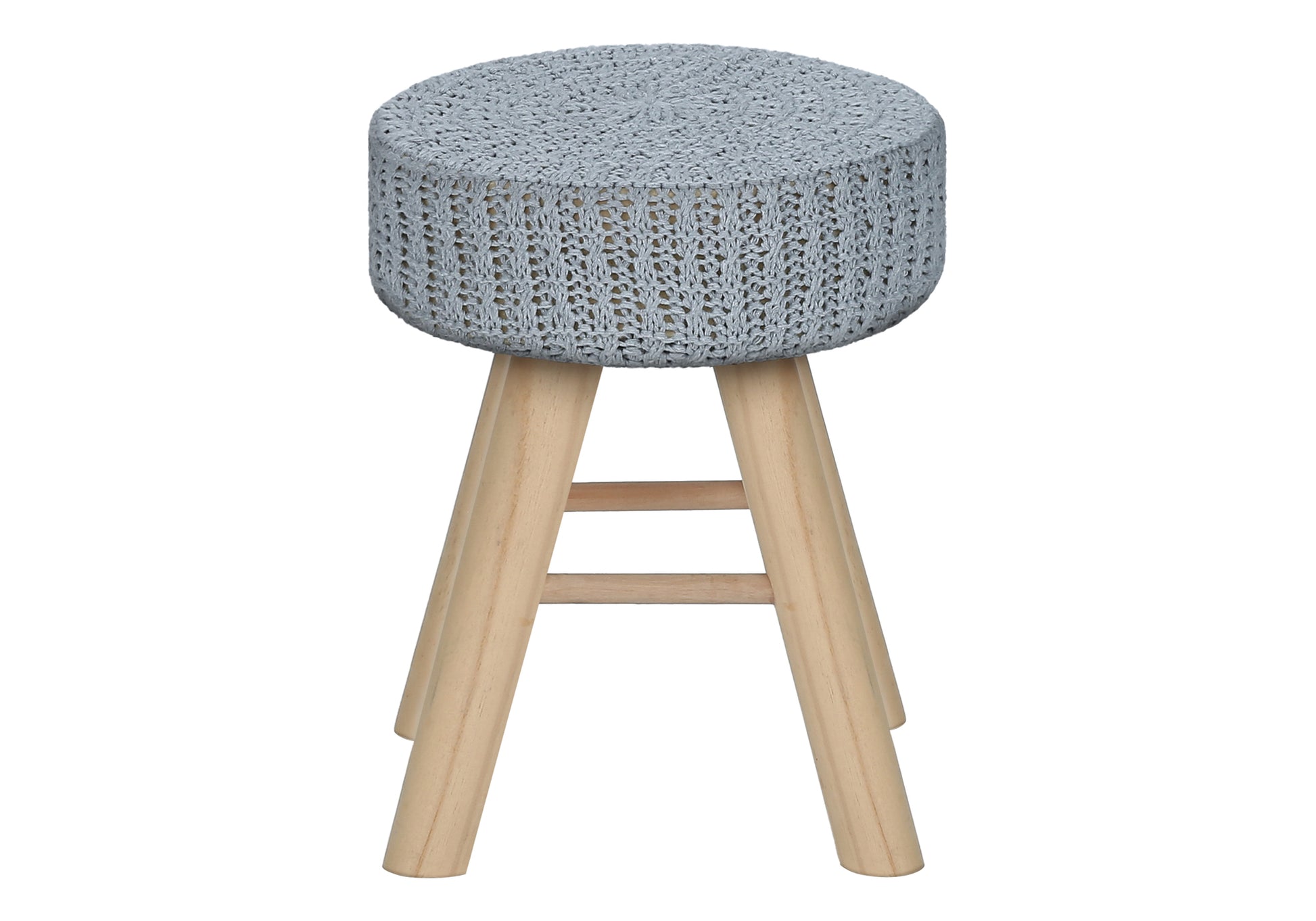 Ottoman, Pouf, Footrest, Foot Stool, 12" Round, Grey Velvet, Natural Wood Legs, Contemporary, Modern Grey Foam Polyester