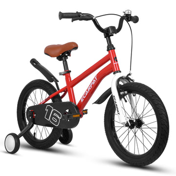 A16114 Kids Bike 16 Inch For Boys & Girls With Training Wheels, Freestyle Kids' Bicycle With Fender. Red Steel