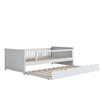 Wood Twin Size Platform Bed With Guardrail And Trundle, White Box Spring Not Required Twin White Wood Bed Frame Solid Wood Mdf