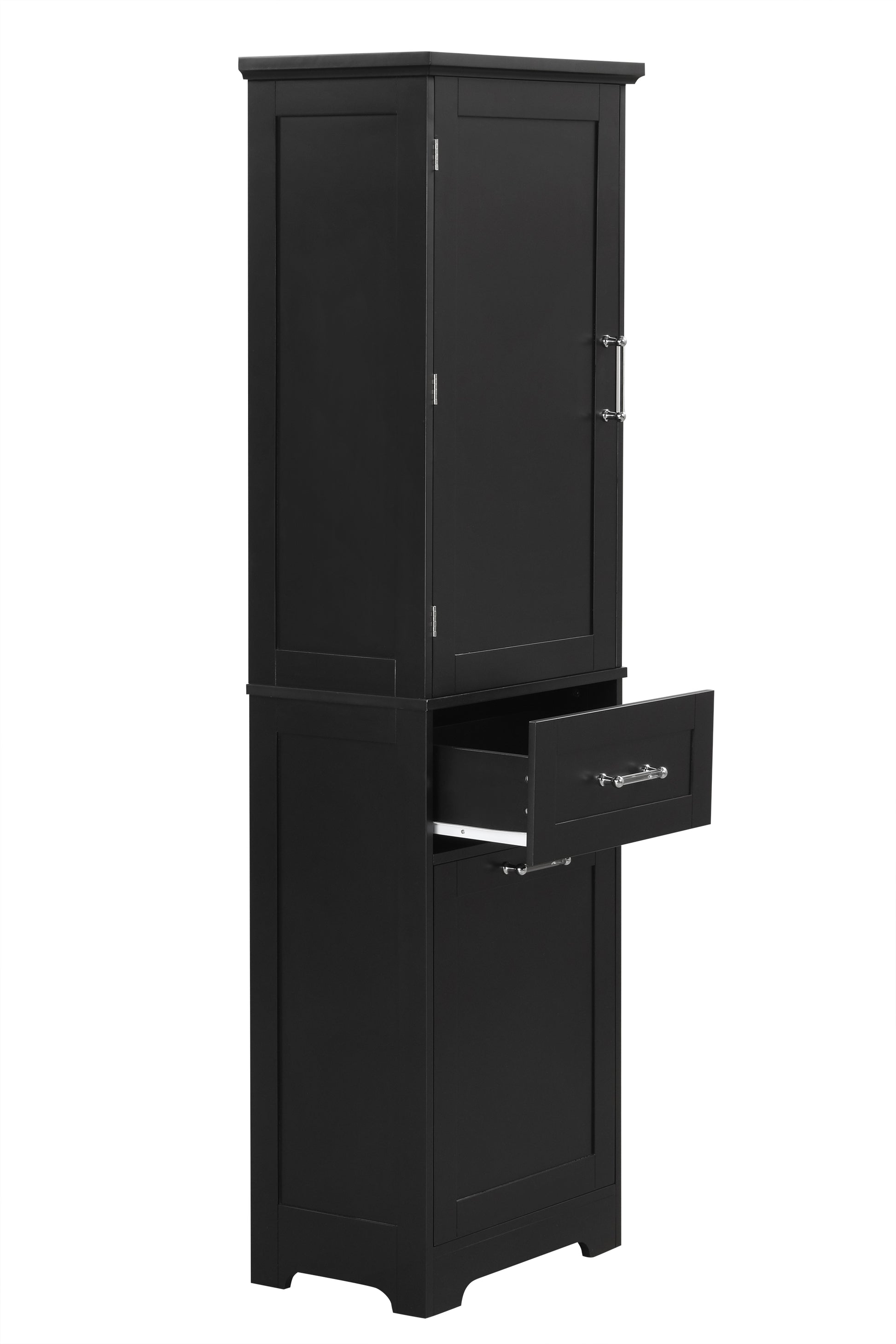 Tall Bathroom Storage Cabinet, Freestanding Storage Cabinet With Two Different Size Drawers And Adjustable Shelf, Mdf Board With Painted Finish, Black Black Mdf