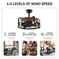 20.6" Caged Ceiling Fan With Lights Remote Control Bladeless Retractable 3 Speed 1 2 4 Timer,Modern Enclosed Reversible Motor Ceiling Fan For Farmhouse, Bedroom Living Room Matte Black American Design,Farmhouse,Modern,Traditional,Vintage Abs Metal