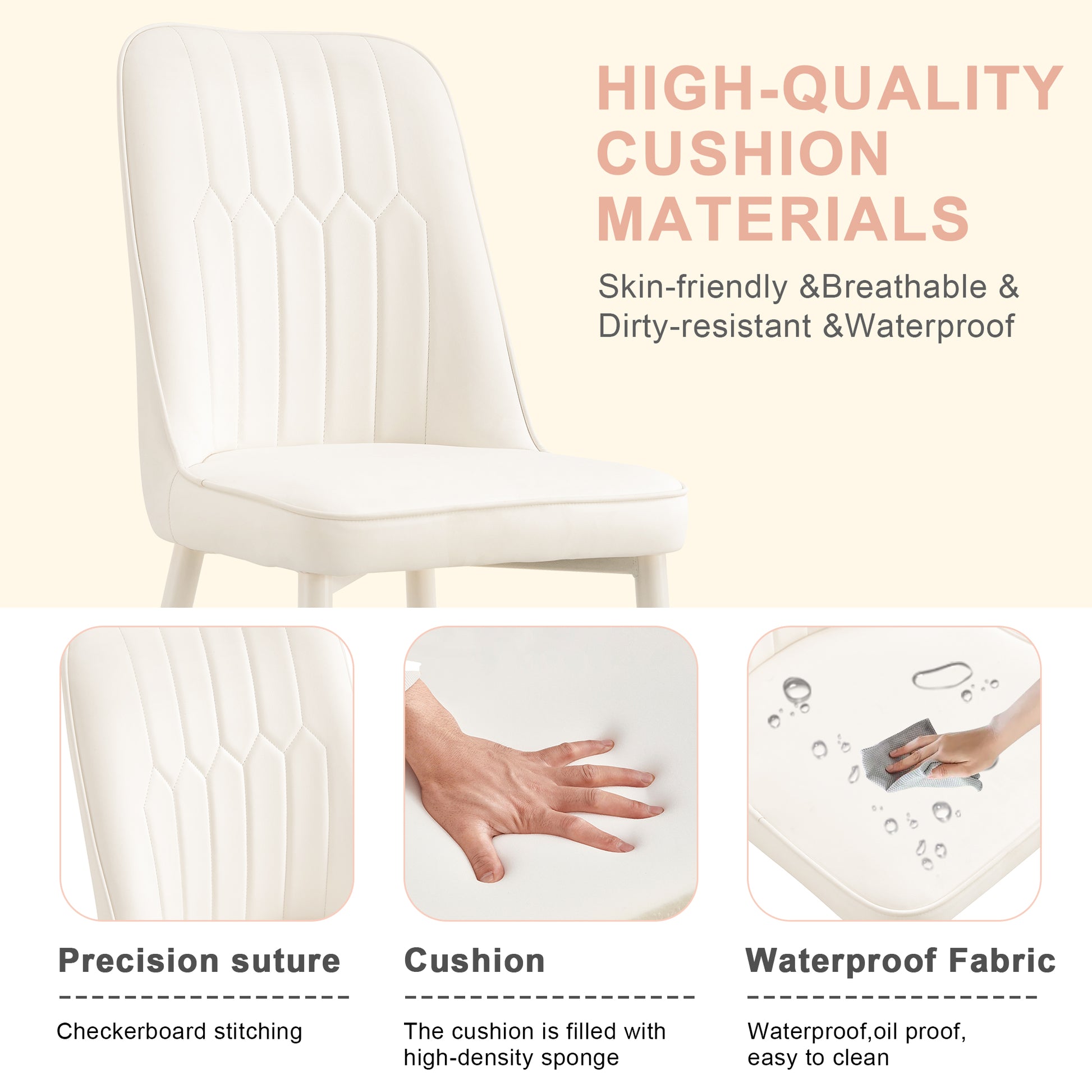 Table And Chair Set.67*35.4 Cream Style Mdf White Dining Table Set With 4 Cream Style Chairs.Adding A Warm And Gentle Atmosphere To Your Family.Creating A Comfortable And Friendly Dining