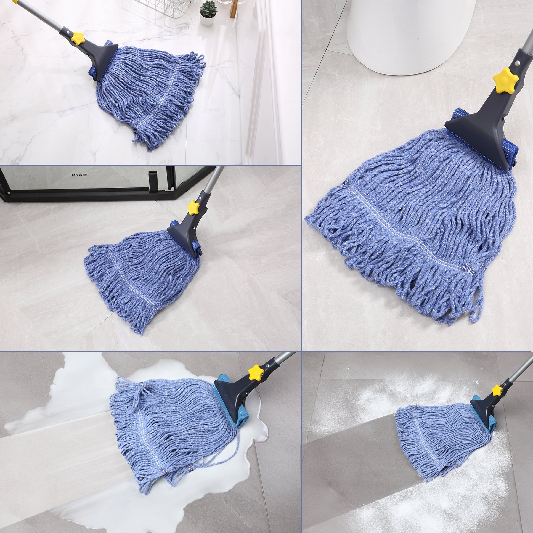 Reusable Clean Heavy Duty Mop Heads, Replacement Mop Heads, Blue Mop Heads, Set Of Three Blue Cotton