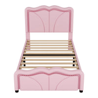 Twin Size Upholstered Platform Bed With Curve Shaped And Height Adjustbale Headboard,Led Light Strips,Pink Twin Pink Upholstered
