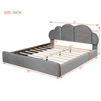 Queen Size Upholstered Platform Bed With Cloud Shaped Headboard, Gray Queen Gray Velvet