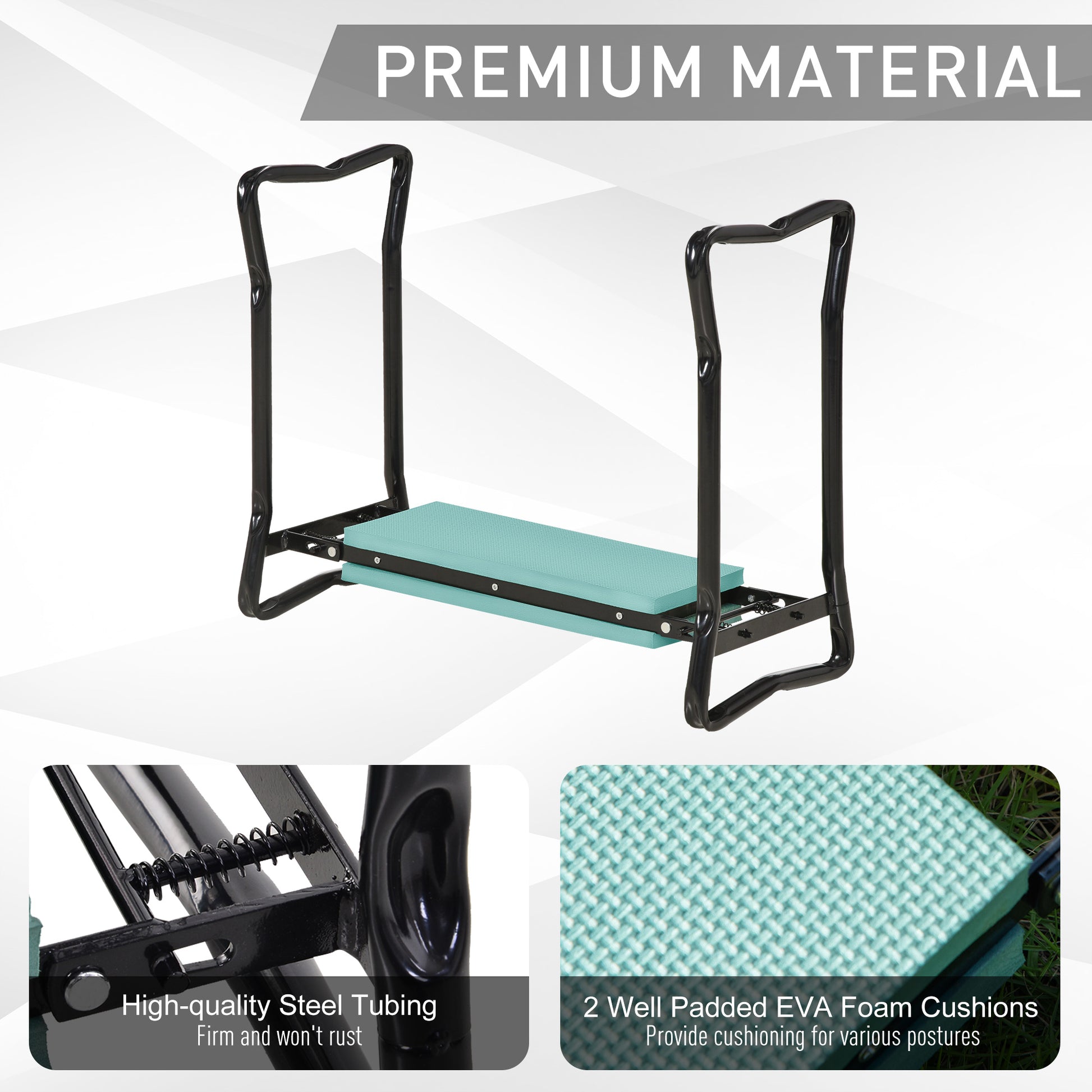 Outsunny Padded Garden Kneeler And Seat Bench, Padded Foldable Garden Stool, Green Green Steel