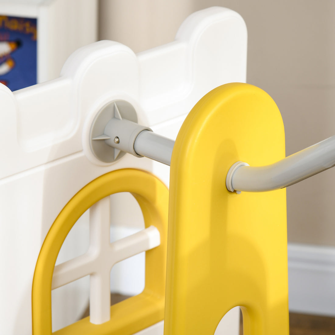 Qaba 6 In 1 Toddler Slide And Swing Set, Baby Slide For Age 1 3 Years With Basketball Hoop, Climber, Storage Space, Telescope, Indoor Playground, Yellow Yellow Plastic