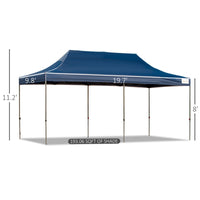 Outsunny 10' X 20' Pop Up Canopy Tent With Sidewalls & Doors, Instant Tents For Parties With Wheeled Carry Bag, Height Adjustable, For Outdoor, Garden, Patio, Blue Dark Blue Steel