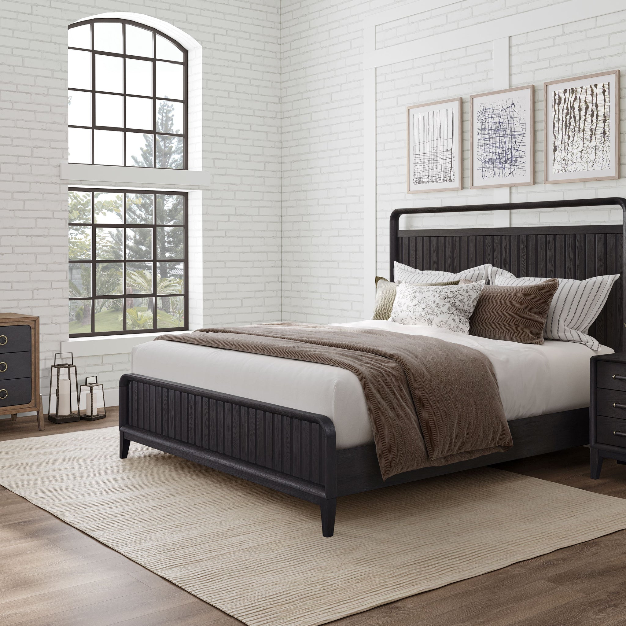 Queen Open Panel Bed Black Solid Wood Mdf