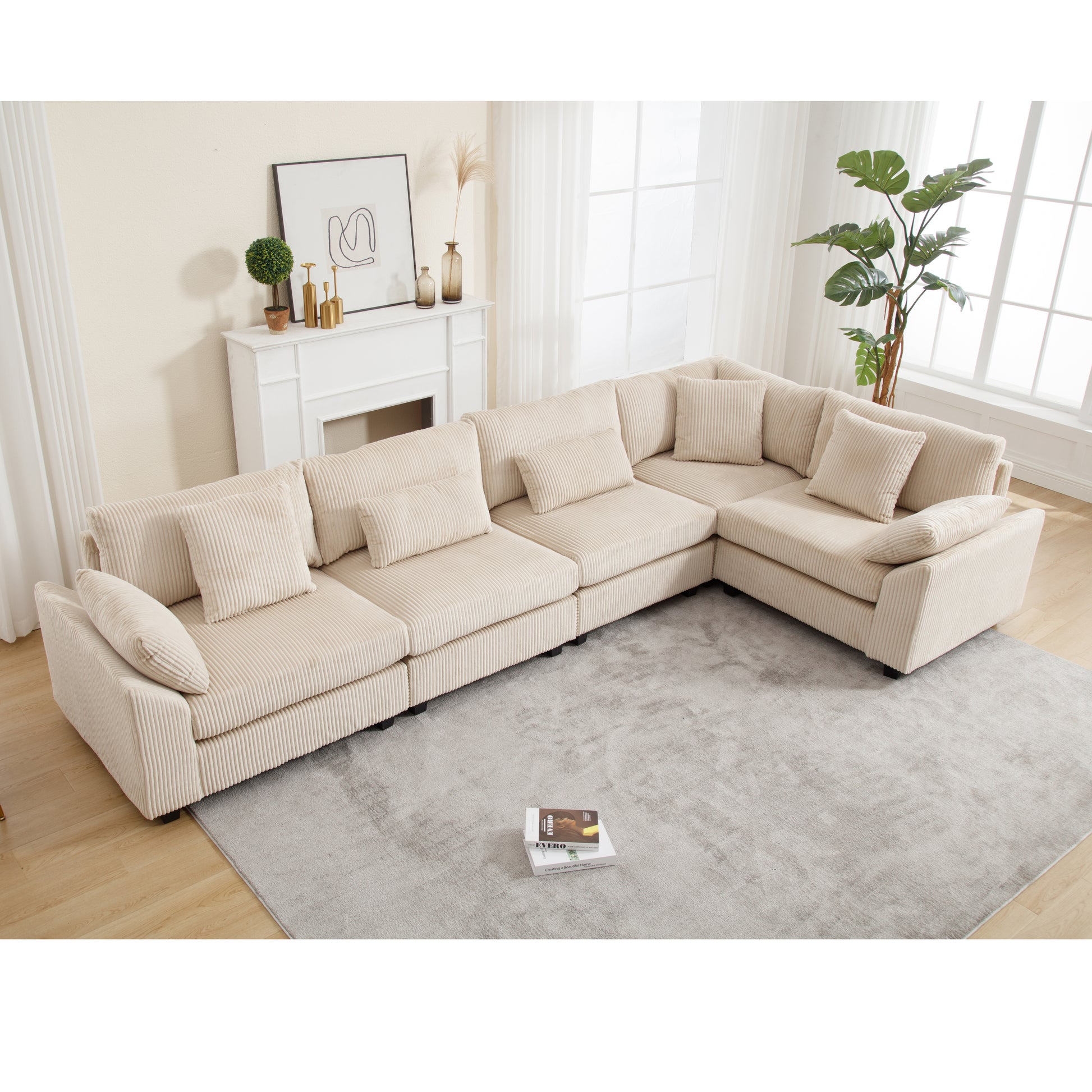 Arrival Oversized Modular Sectional Sofa, Convertible Sectional Sofa, Corduroy For Living Room, Beige Beige Fabric 5 Seat