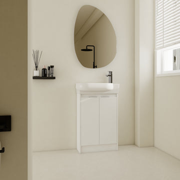 23" Freestanding Bathroom Vanity With Sink, Soft Close Doors Glossy White Bathroom Modern Plywood