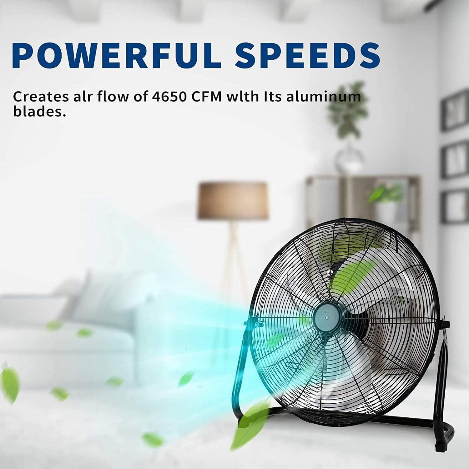 20 Inch 3 Speed High Velocity Heavy Duty Metal Industrial Floor Fans Oscillating Quiet For Home, Commercial, Residential, And Greenhouse Use, Outdoor Indoor, Black Black Aluminium