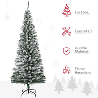 Homcom 6' Tall Unlit Snow Flocked Slim Artificial Christmas Tree With Realistic Branches And 492 Tips Green Plastic