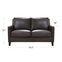 Ashby Waxy Pull Up Leather Loveseat Dark Granite Down Filling Genuine Leather