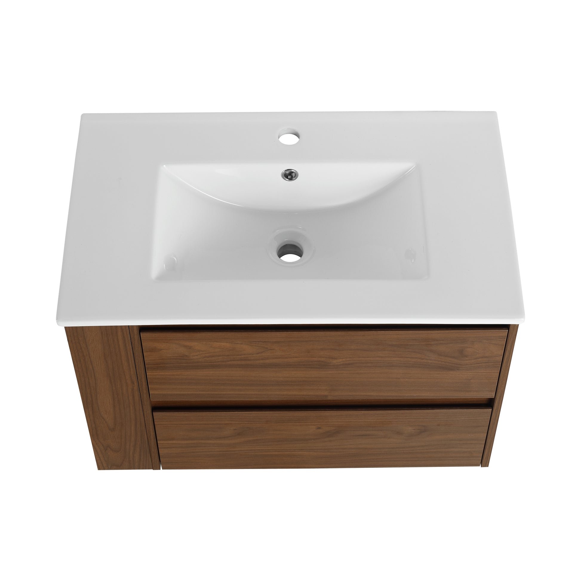 30" Wall Mounting Bathroom Vanity With Ceramic Sink, 2 Soft Close Drawer 2 Brown Oak 1 Bathroom Wall Mounted Modern Plywood