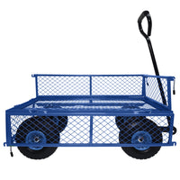 3 Cu. Ft. 300 Lbs. Capacity Removable Sides Metal Steel Mesh Heavy Duty Utility Wagon Outdoor Garden Cart In Blue Blue Steel