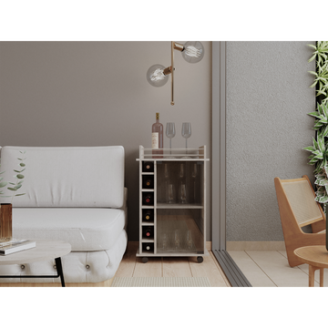 32" H Black Coffee Bar Cart, Kitchen Or Livingroom Storage With 4 Wheels, Division For 6 Bottles, 1 Internal Shelf With Capacity To Store Snacks, Bottles, Liquors Covered By A Glass Door Gray