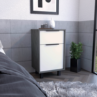 Nightstand 27" H, One Drawer, Storage With Door, Four Legs, Smokey Oak White Multicolor Particle Board Particle Board