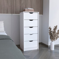 Basilea 5 Drawers Tall Dresser, Pull Out System White White White Bedroom Modern Particle Board Particle Board