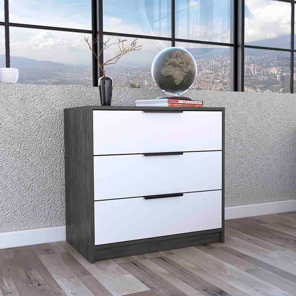 Dresser 27"H, 3 Drawers Dresser, Superior Top, Smokey Oak White Multicolor Bedroom Modern Particle Board Particle Board