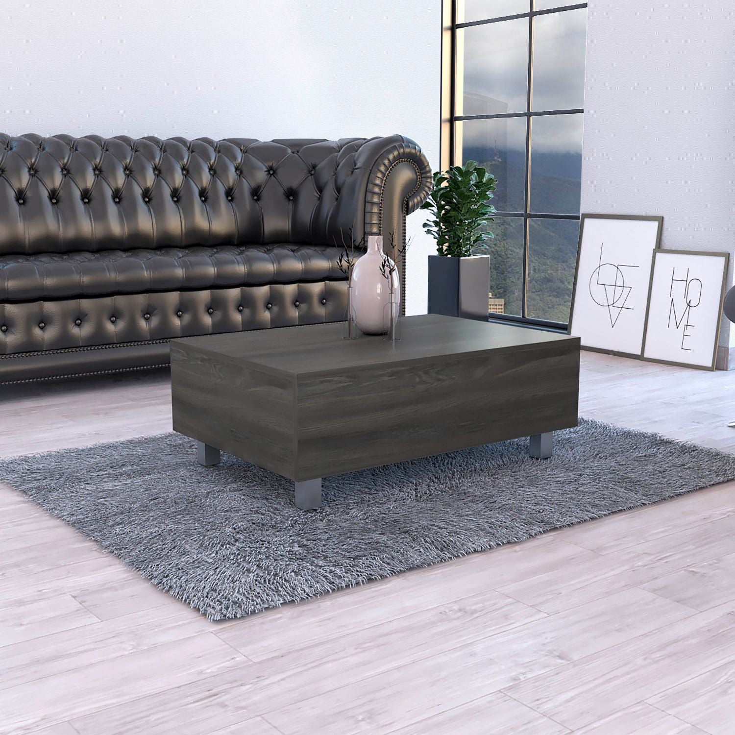 Lift Top Coffee Table, Storage Compartment, Carbon Espresso Brown Particle Board Particle Board
