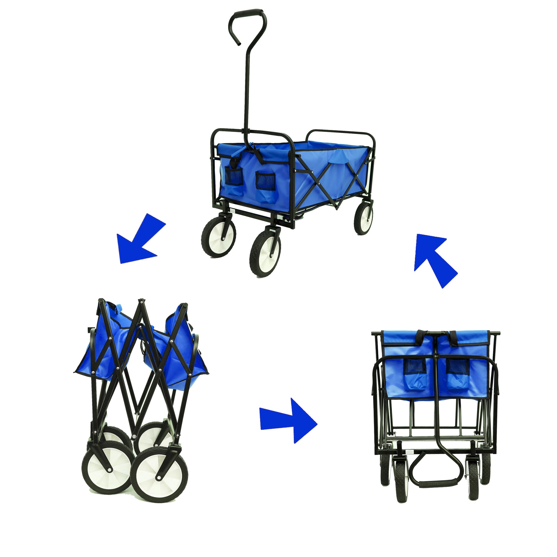 Folding Wagon Garden Shopping Beach Cart Blue Blue Steel