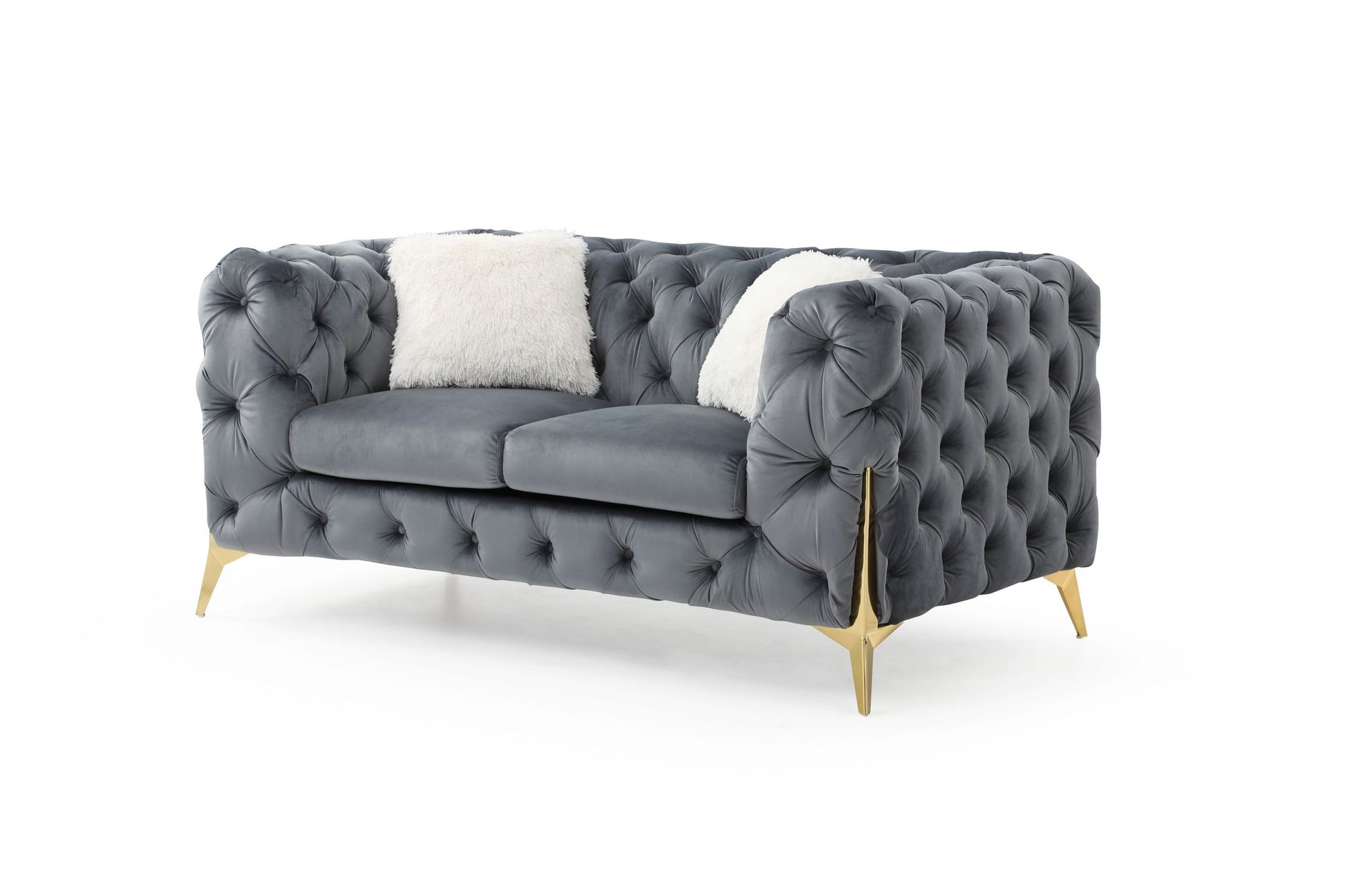 Moderno Tufted Loveseat Finished In Velvet Fabric In Gray Gray Wood Primary Living Space Modern Solid Wood Mdf Wood