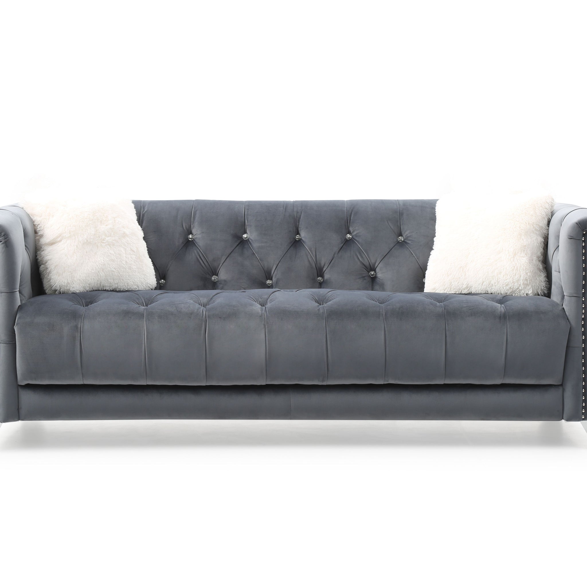 Modern Style Velvet Fabric Upholstery Sofa Made With Wood In Gray Gray Velvet Wood Primary Living Space Firm Tufted Back Contemporary,Modern Upholstered Solid Wood Mdf 3 Seat