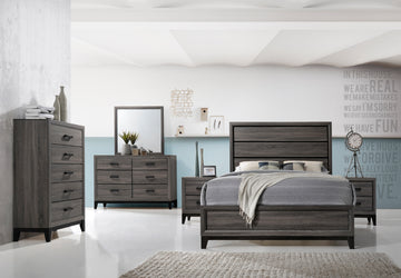 Queen 5 Pc Contemporary Bedroom Set Made With Wood In Gray Box Spring Required Queen Gray Wood 5 Piece Set Bedroom Bed Included,Chest Included,Dresser Included,Mirror Included,Nightstand Included