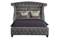 Modern Style Crystal Tufted King Velvet Fabric Bed Upholstery Made With Wood In Gray Box Spring Not Required King Gray Wood Bedroom Contemporary,Modern Acacia Upholstered Velvet Wood