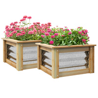 Outsunny Raised Garden Bed Set Of 2, Outdoor Planter Box, Galvanized Metal Reinforced With Wood, Stock Tanks For Growing Flowers, Herbs And Vegetables Multicolor Wood