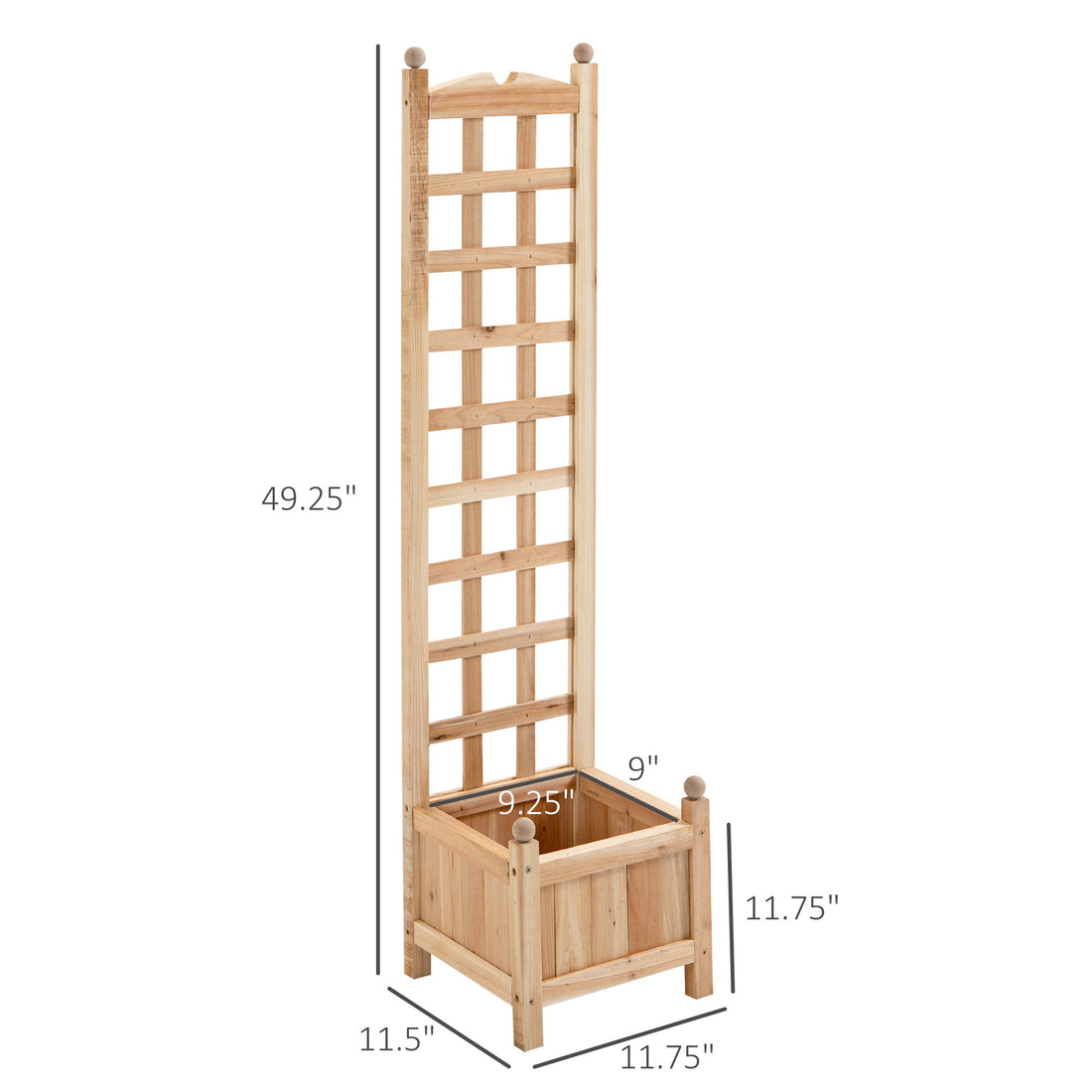 Outsunny Wooden Raised Garden Bed With Trellis, Outdoor Planter Box With Drainage Crevices For Climbing Vine Plants Flowers, 12" X 12" X 49" Natural Wood