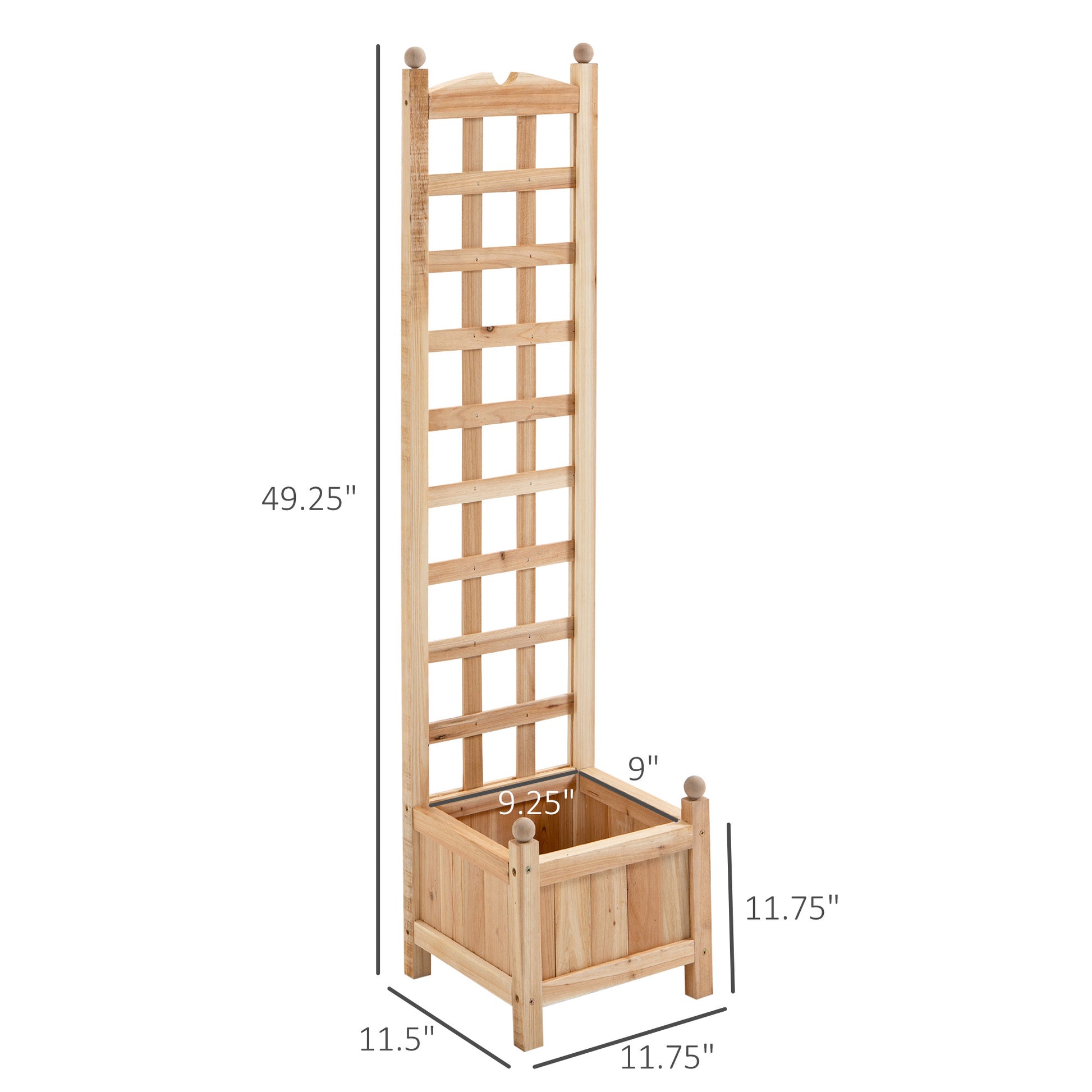 Outsunny Wooden Raised Garden Bed With Trellis, Outdoor Planter Box With Drainage Crevices For Climbing Vine Plants Flowers, 12" X 12" X 49" Natural Wood