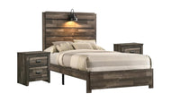 1Pc Rustic Style Butcher Block Finish Weathered Brown Finish Full Size Bed W Lamp Wooden Bedroom Furniture Box Spring Not Required Full Brown Brown Wood Bedroom Contemporary,Transitional Wood