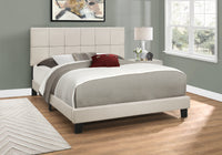 Bed, Queen Size, Bedroom, Upholstered, Beige Linen Look, Black Wood Legs, Transitional Beige Foam Solid Wood Mdf