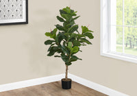 Artificial Plant, 47" Tall, Fiddle Tree, Indoor, Faux, Fake, Floor, Greenery, Potted, Real Touch, Decorative, Green Leaves, Black Pot Green Plastic