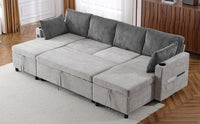 111.8" Sectional Sofa Pull Out Sofa Bed Versatile Sofa Sleeper With Large Storage Space, Two Usb Ports And Two Cup Holders For Living Room, Grey Grey Foam Chenille 4 Seat