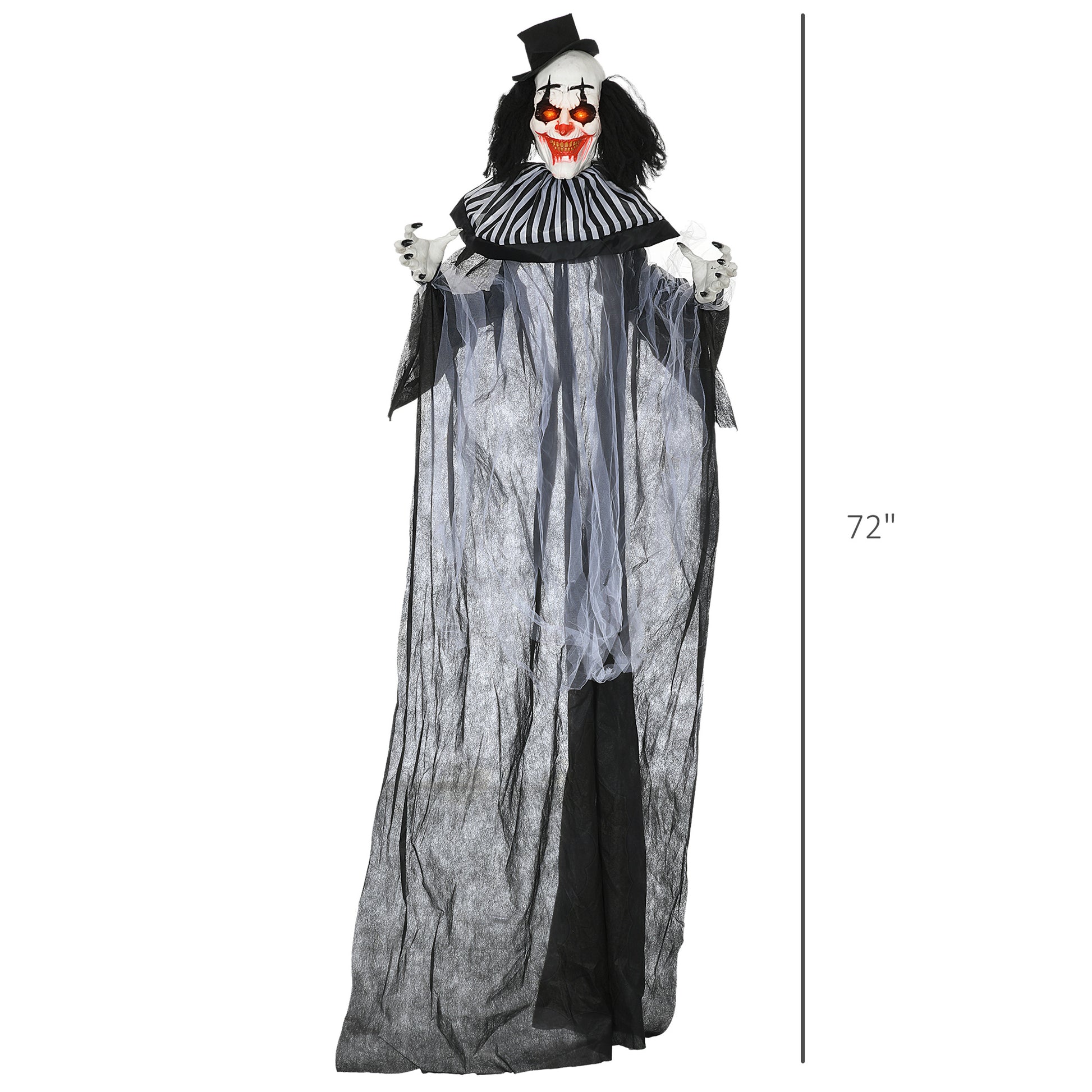 Homcom 6' Life Size Outdoor Halloween Decoration, Classic Black And White Striped Clown Animatronic, Sound And Motion Activated Animated Prop With Light Up Eyes & Sounds Black Polyester